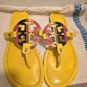 Tory Burch Yellow Sandals with Multicolor Logo